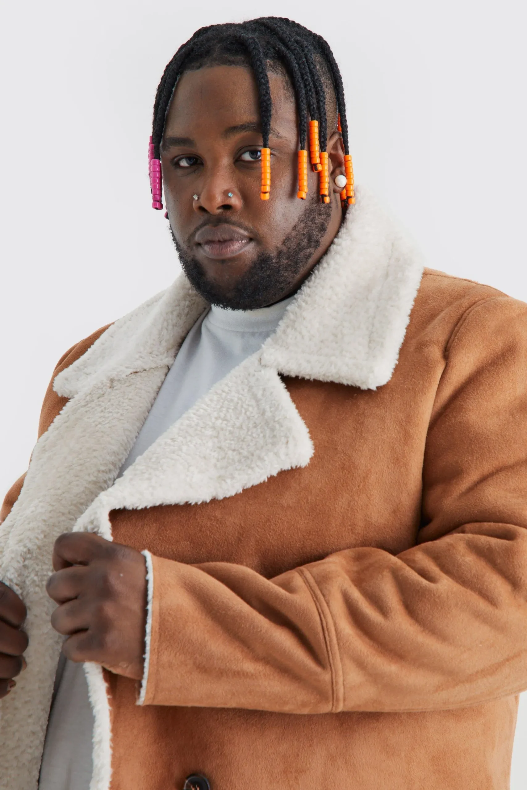 boohooMAN Plus Borg Lined Double Breasted Overcoat In | UK| Knitwear|Coats & Jackets