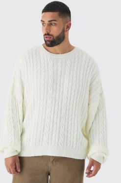 boohooMAN Plus Boucle Cable Knit Oversized Jumper | UK| Knitwear