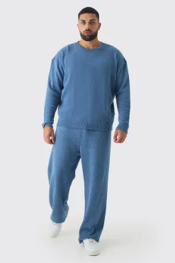 boohooMAN Plus Boucle Knit Oversized Sweat & Trouser Set | UK| Sets & Co-Ords