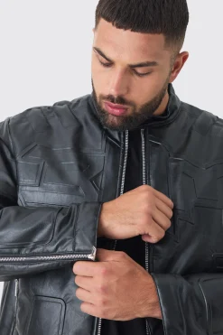 boohooMAN Plus Boxy BHM PU Collarless Moto Biker Jacket In | UK| Coats & Jackets