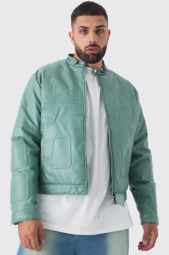 boohooMAN Plus Boxy BHM PU Collarless Moto Biker Jacket In | UK| Coats & Jackets
