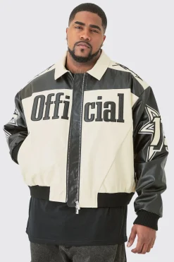 boohooMAN Plus Boxy Fit PU Moto Collared Bomber | UK| Coats & Jackets