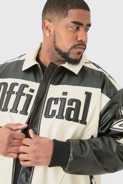 boohooMAN Plus Boxy Fit PU Moto Collared Bomber | UK| Coats & Jackets