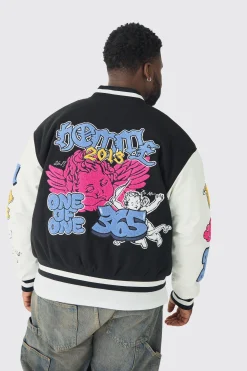 boohooMAN Plus Boxy Homme Badge PU Sleeve Varsity Jacket In | UK| Coats & Jackets