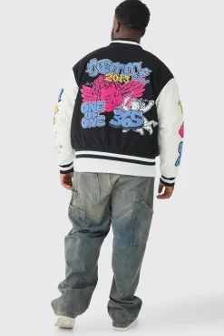 boohooMAN Plus Boxy Homme Badge PU Sleeve Varsity Jacket In | UK| Coats & Jackets