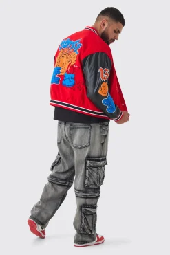 boohooMAN Plus Boxy Homme Badge PU Sleeve Varsity Jacket In | UK| Coats & Jackets