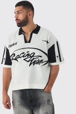 Plus Boxy Moto Knitted Polo | UK^boohooMAN Best