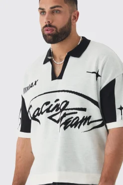 Plus Boxy Moto Knitted Polo | UK^boohooMAN Best