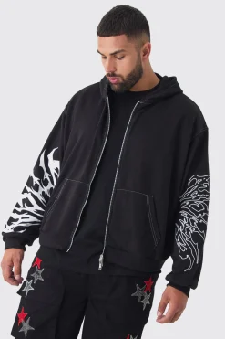 boohooMAN Plus Boxy Oversized Embroidery Hoodie | UK| Hoodies & Sweatshirts