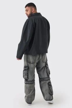 boohooMAN Plus Boxy Textured PU Harrington Jacket In | UK| Coats & Jackets