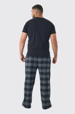 boohooMAN Plus Brushed Check Loungewear Bottom And T-shirt Set In | UK| Loungewear
