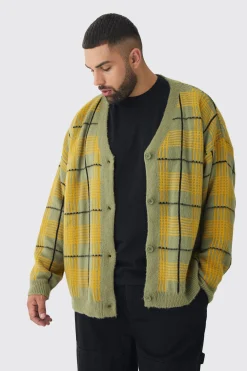 boohooMAN Plus Brushed Knit Check Drop Shoulder Cardigan | UK| Knitwear