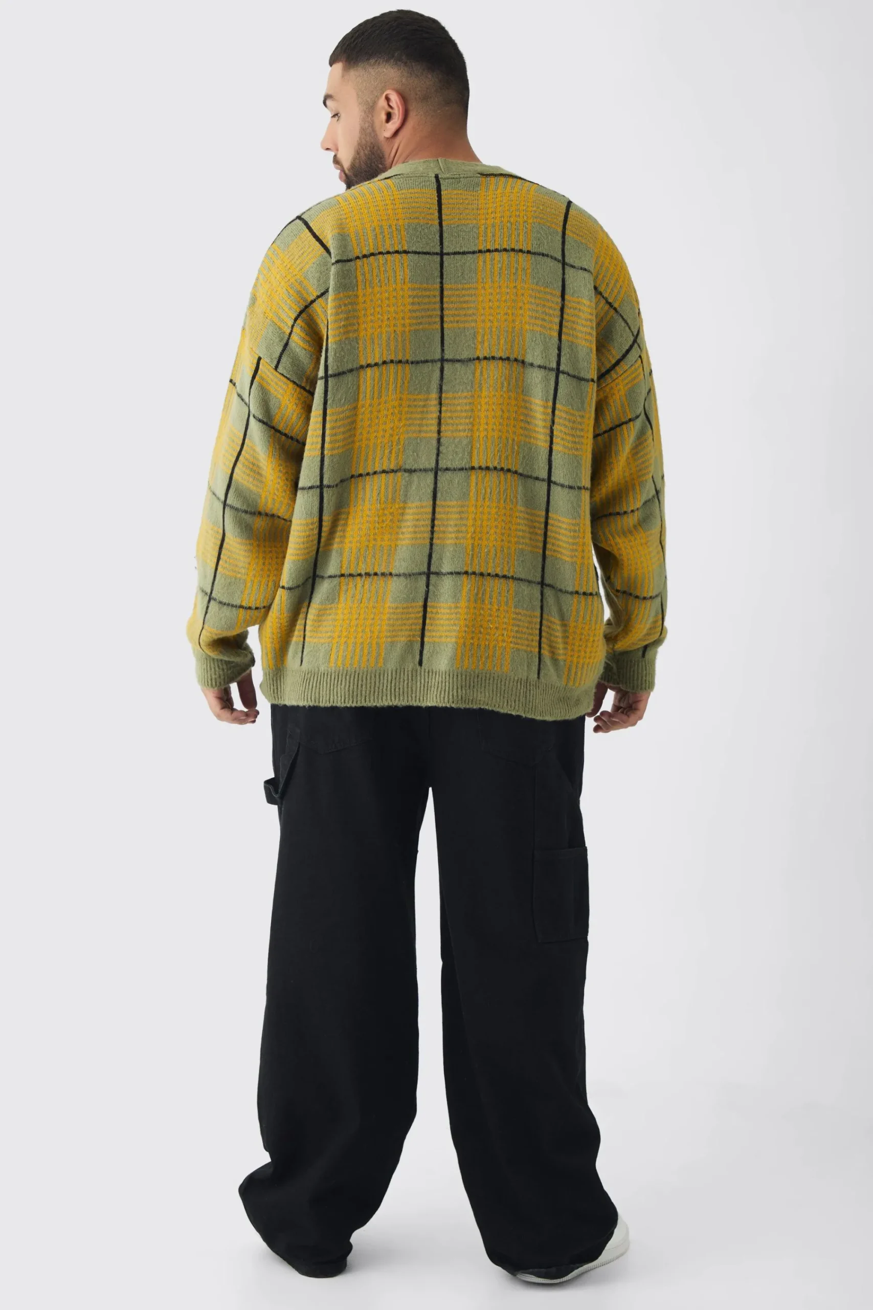 boohooMAN Plus Brushed Knit Check Drop Shoulder Cardigan | UK| Knitwear