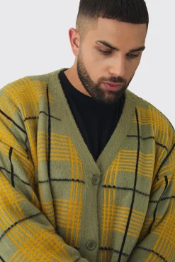 boohooMAN Plus Brushed Knit Check Drop Shoulder Cardigan | UK| Knitwear