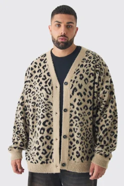 boohooMAN Plus Brushed Knit Leopard Print Oversized Cardigan | UK| Knitwear