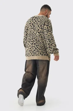 boohooMAN Plus Brushed Knit Leopard Print Oversized Cardigan | UK| Knitwear