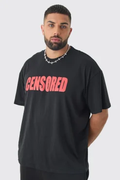 Plus Censored Oversized Print T-shirt In | UK^boohooMAN Clearance