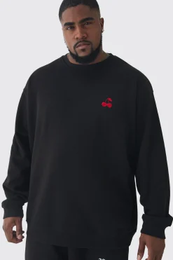 boohooMAN Plus Cherry Embroidered Sweat | UK| Hoodies & Sweatshirts