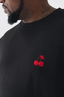 boohooMAN Plus Cherry Embroidered Sweat | UK| Hoodies & Sweatshirts