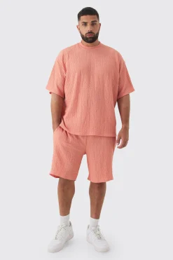 boohooMAN Plus Crinkle Textured T-Shirt & Short Set | UK| Sets & Co-Ords