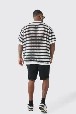Plus Crochet Striped Oversized T-Shirt | UK^boohooMAN Sale