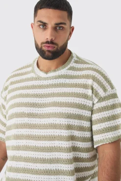 boohooMAN Plus Crochet Striped T-shirt And Short Set | UK| Tracksuits