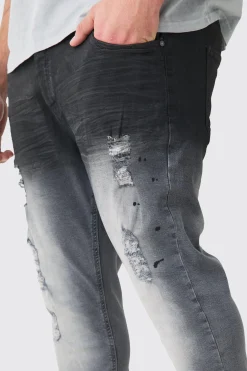 boohooMAN Plus Stretch Skinny Paint Effect Jean | UK| Jeans