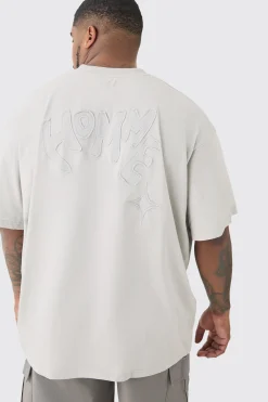 Plus Distressed Applique Loose V Neck T-shirt In | UK^boohooMAN New