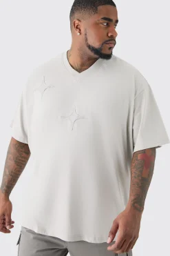 Plus Distressed Applique Loose V Neck T-shirt In | UK^boohooMAN New
