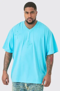 Plus Distressed Applique Loose V Neck T-shirt In | UK^boohooMAN Best