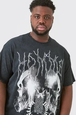 Plus Distressed Oversized Acid Wash Gothic Print T-shirt | UK^boohooMAN Sale