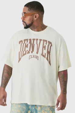 Plus Distressed Oversized Acid Wash Denver Varsity T-shirt | UK^boohooMAN New