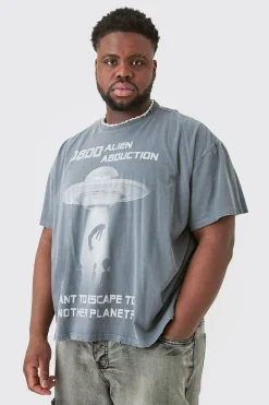 Plus Distressed Oversized Washed Alien Graphic T-shirt | UK^boohooMAN Discount