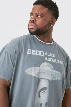 Plus Distressed Oversized Washed Alien Graphic T-shirt | UK^boohooMAN Discount