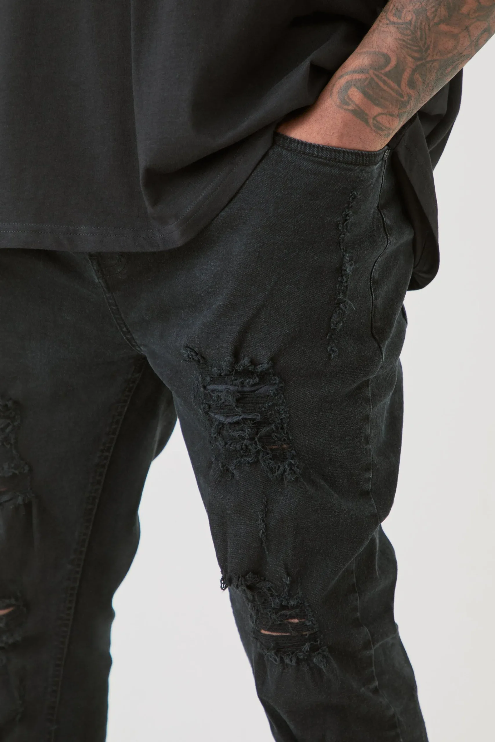 boohooMAN Plus Distressed Stretch Skinny Flared Jeans | UK| Trousers|Jeans