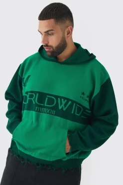 boohooMAN Plus Distressed Varsity Hoodie | UK| Knitwear|Hoodies & Sweatshirts