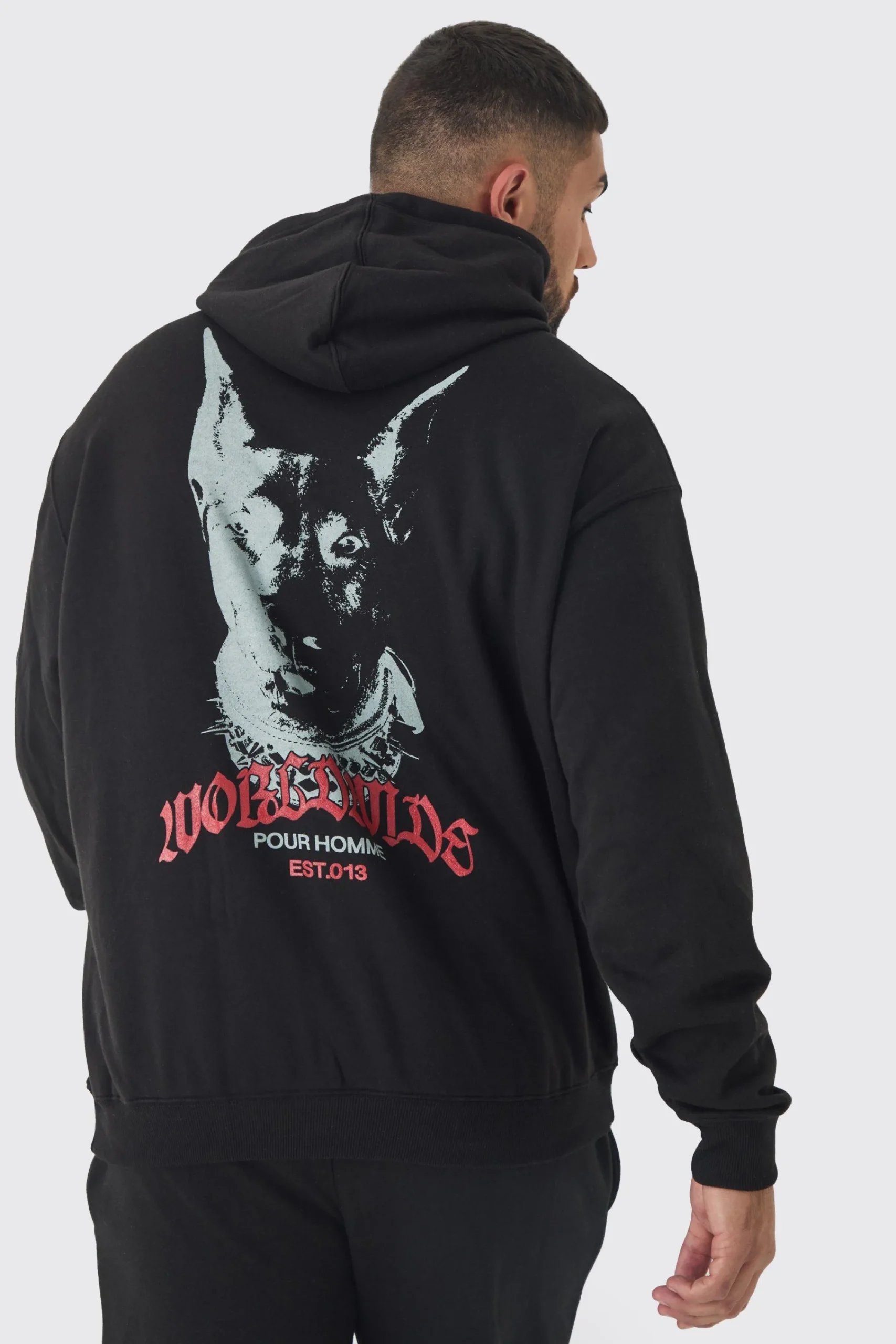 boohooMAN Plus Doberman Graphic Back Print Oversized Hoodie | UK| Hoodies & Sweatshirts