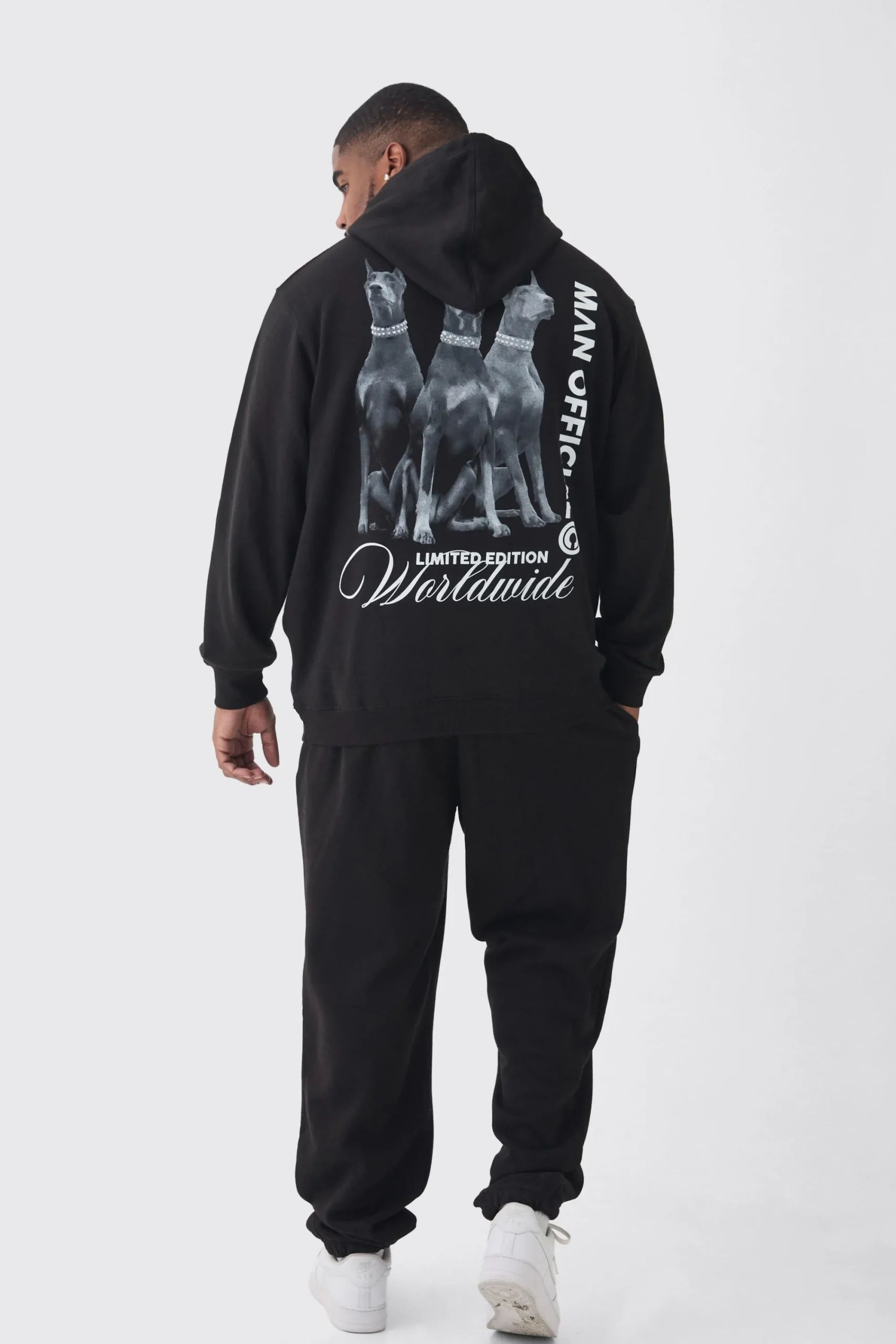 boohooMAN Plus Doberman Graphic Back Print Oversized Tracksuit | UK| Tracksuits