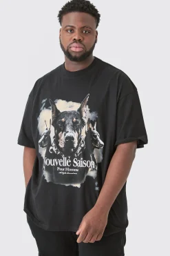 Plus Dobermann Printed Graphic Oversized T-shirt | UK^boohooMAN