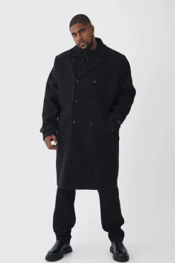 boohooMAN Plus Double Breasted Wool Look Overcoat In | UK| Coats & Jackets