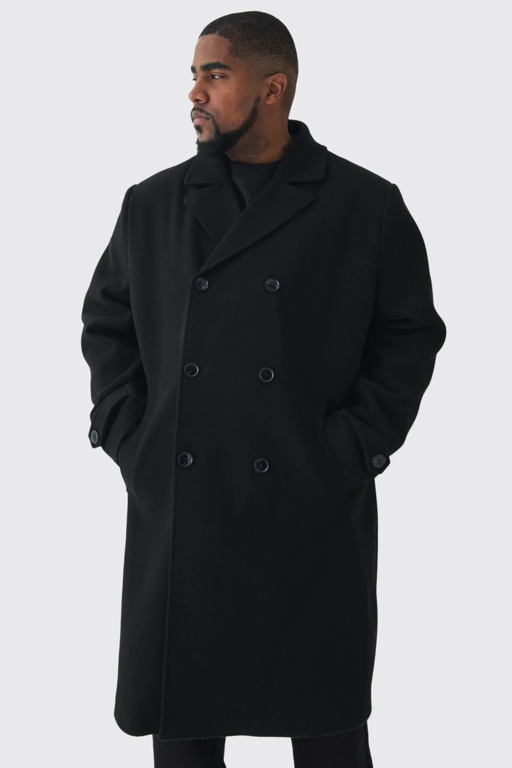 boohooMAN Plus Double Breasted Wool Look Overcoat In | UK| Coats & Jackets