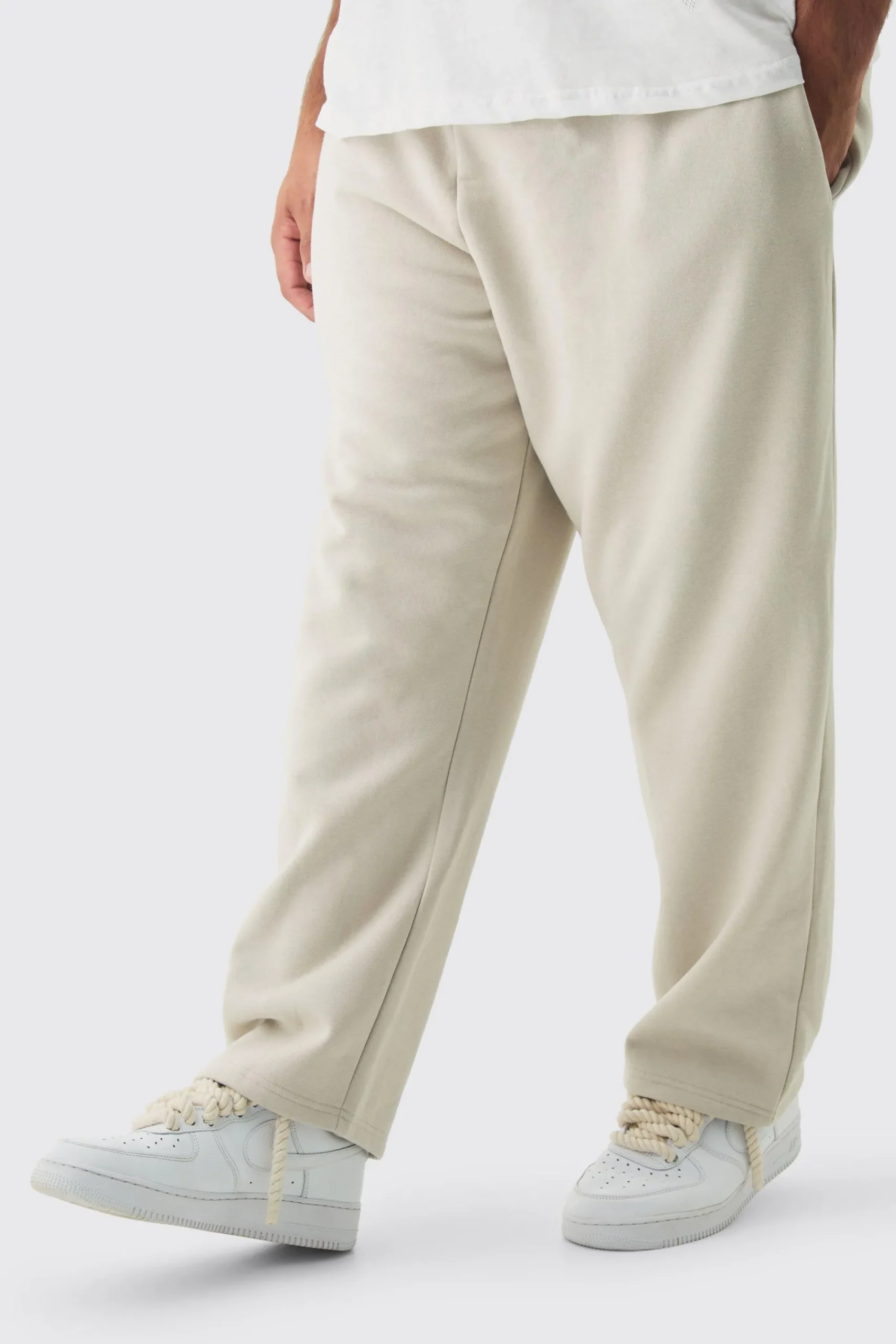 boohooMAN Plus Double Waistband Baggy Fit Jersey Bottoms In | UK| Trousers|Joggers