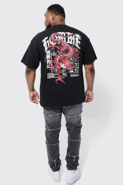 Plus Dragon Back Print T-shirt | UK^boohooMAN Sale