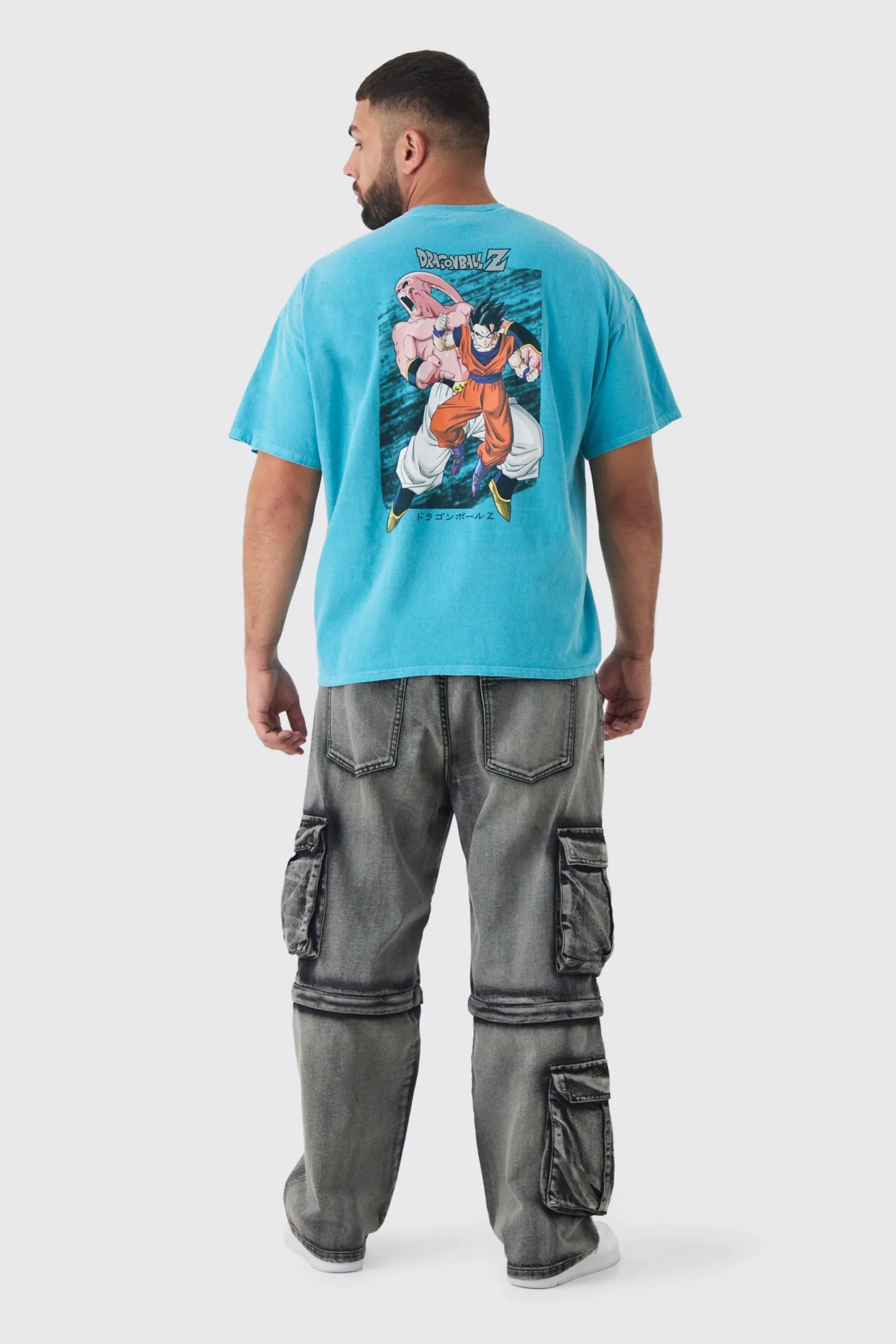 Plus Dragon Ball Z Back Print License Overdye Print T-shirt | UK^boohooMAN New