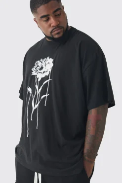 Plus Drip Floral Print Oversized T-Shirt | UK^boohooMAN Hot