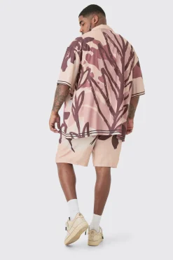 boohooMAN Plus Drop Revere Abstract Flower Shirt & Short Set | UK| Sets & Co-Ords