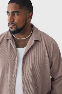 boohooMAN Plus Drop Revere Long Sleeve Pleated Shirt In | UK| Shirts