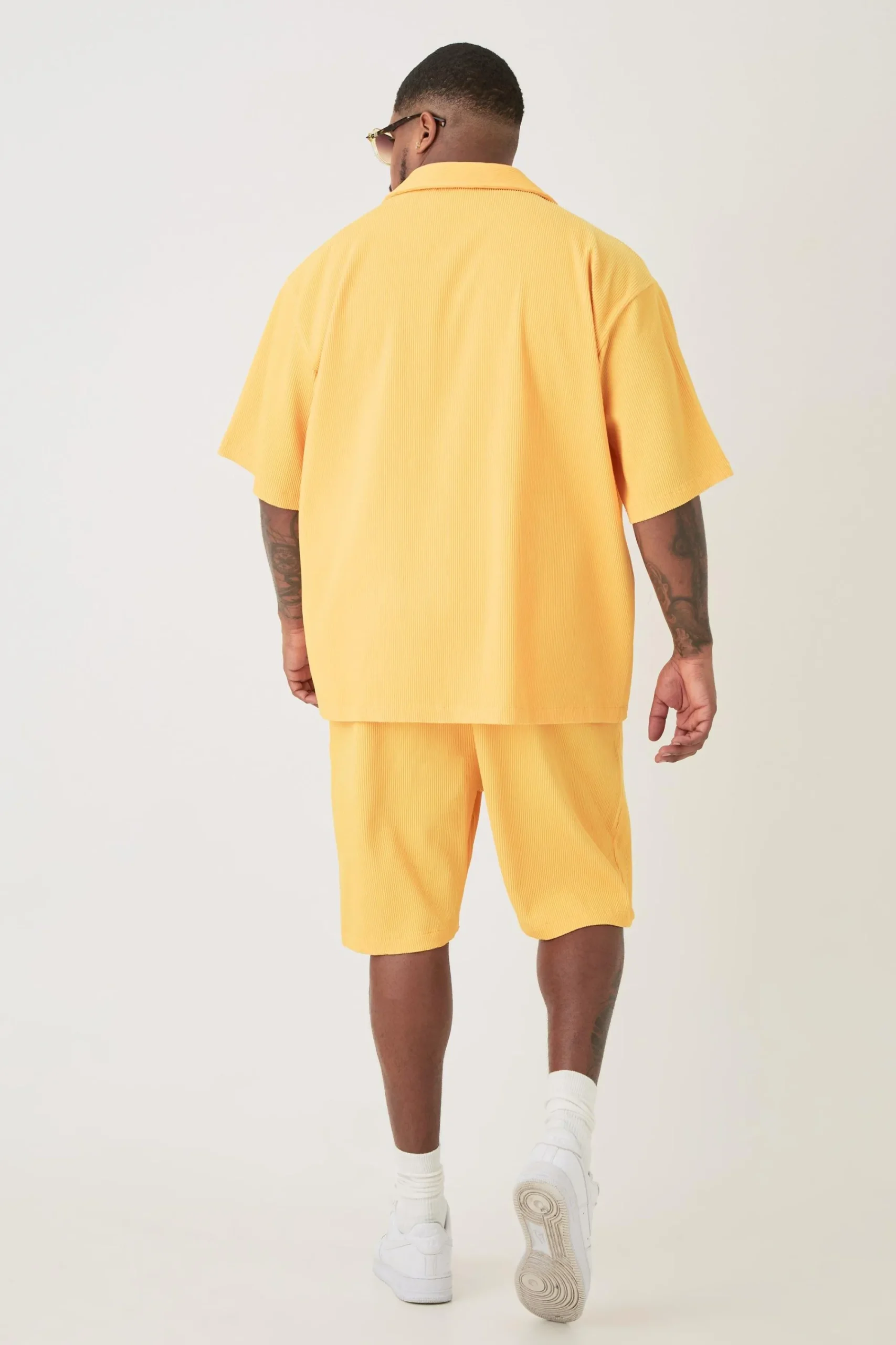 boohooMAN Plus Drop Revere Pleated Shirt & Short Set In | UK| Sets & Co-Ords