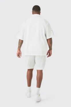 boohooMAN Plus Drop Revere Seersucker Embroidered Floral Shirt & Short Set | UK| Sets & Co-Ords