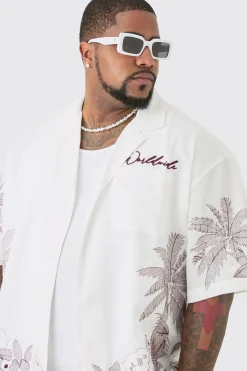 boohooMAN Plus Drop Revere Seersucker Embroidered Floral Shirt & Short Set | UK| Sets & Co-Ords